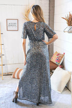 Load image into Gallery viewer, Silver Sequin Flutter Sleeve Side Slit Maxi Dress
