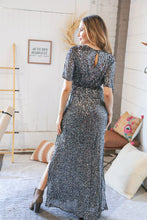 Load image into Gallery viewer, Silver Sequin Flutter Sleeve Side Slit Maxi Dress
