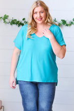 Load image into Gallery viewer, Bright Teal Ribbed V Neck Hi-Low Slit Top
