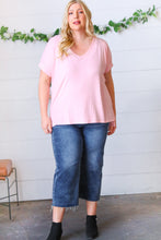 Load image into Gallery viewer, Baby Pink Ribbed V Neck Hi-Low Slit Top
