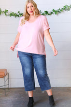 Load image into Gallery viewer, Baby Pink Ribbed V Neck Hi-Low Slit Top
