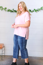 Load image into Gallery viewer, Baby Pink Ribbed V Neck Hi-Low Slit Top
