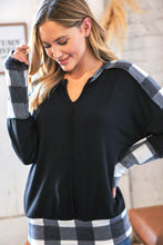 Load image into Gallery viewer, Black Buffalo Plaid Hacci Thumbhole Notched V Neck Top
