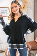 Load image into Gallery viewer, Black Buffalo Plaid Hacci Thumbhole Notched V Neck Top
