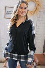 Load image into Gallery viewer, Black Buffalo Plaid Hacci Thumbhole Notched V Neck Top
