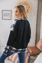 Load image into Gallery viewer, Black Buffalo Plaid Hacci Thumbhole Notched V Neck Top
