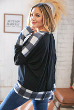 Load image into Gallery viewer, Black Buffalo Plaid Hacci Thumbhole Notched V Neck Top
