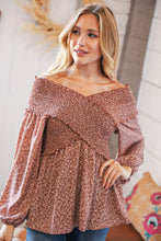 Load image into Gallery viewer, Mauve Floral Smocked V Neck Cross Body Blouse
