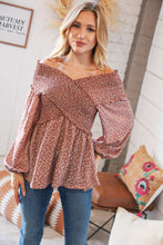 Load image into Gallery viewer, Mauve Floral Smocked V Neck Cross Body Blouse
