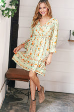 Load image into Gallery viewer, Mint Floral Stripe Surplice Neck Ruffle Dress
