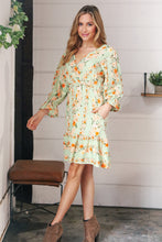 Load image into Gallery viewer, Mint Floral Stripe Surplice Neck Ruffle Dress
