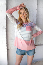 Load image into Gallery viewer, Stripe &amp; Lavender Leopard Pink Rib Knit Front Pocket Top
