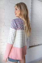 Load image into Gallery viewer, Stripe &amp; Lavender Leopard Pink Rib Knit Front Pocket Top
