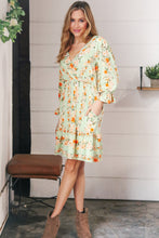 Load image into Gallery viewer, Mint Floral Stripe Surplice Neck Ruffle Dress
