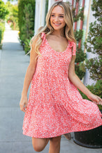 Load image into Gallery viewer, Coral Ditzy Floral Tie Knot Shoulder Tiered Dress
