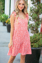 Load image into Gallery viewer, Coral Ditzy Floral Tie Knot Shoulder Tiered Dress
