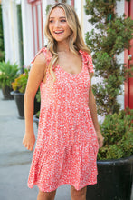 Load image into Gallery viewer, Coral Ditzy Floral Tie Knot Shoulder Tiered Dress
