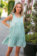 Load image into Gallery viewer, Mint Ditzy Floral Tie Knot Shoulder Tiered Dress
