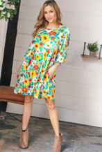 Load image into Gallery viewer, Flat Floral Square Neck Bubble Sleeve Midi Dress
