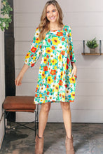 Load image into Gallery viewer, Flat Floral Square Neck Bubble Sleeve Midi Dress
