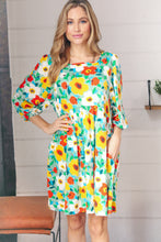 Load image into Gallery viewer, Flat Floral Square Neck Bubble Sleeve Midi Dress
