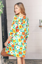 Load image into Gallery viewer, Flat Floral Square Neck Bubble Sleeve Midi Dress
