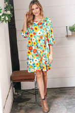 Load image into Gallery viewer, Flat Floral Square Neck Bubble Sleeve Midi Dress
