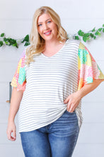 Load image into Gallery viewer, Multicolor Floral Patchwork Bell Sleeve Striped Top

