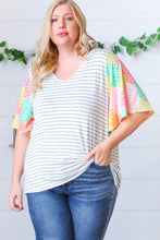 Load image into Gallery viewer, Multicolor Floral Patchwork Bell Sleeve Striped Top
