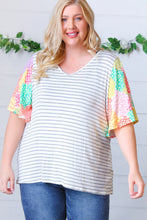 Load image into Gallery viewer, Multicolor Floral Patchwork Bell Sleeve Striped Top
