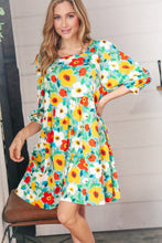 Load image into Gallery viewer, Flat Floral Square Neck Bubble Sleeve Midi Dress
