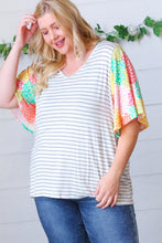 Load image into Gallery viewer, Multicolor Floral Patchwork Bell Sleeve Striped Top
