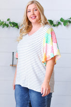 Load image into Gallery viewer, Multicolor Floral Patchwork Bell Sleeve Striped Top
