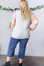 Load image into Gallery viewer, Multicolor Floral Patchwork Bell Sleeve Striped Top
