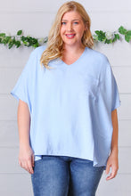 Load image into Gallery viewer, Baby Blue Woven V Neck Dolman Short Sleeve Top
