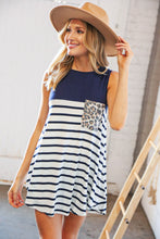 Load image into Gallery viewer, Navy &amp; Stripe Color Block Leopard Pocket Tank
