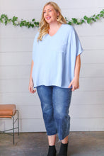 Load image into Gallery viewer, Baby Blue Woven V Neck Dolman Short Sleeve Top
