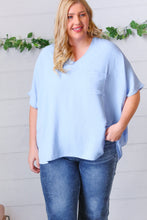 Load image into Gallery viewer, Baby Blue Woven V Neck Dolman Short Sleeve Top
