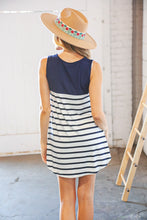 Load image into Gallery viewer, Navy &amp; Stripe Color Block Leopard Pocket Tank
