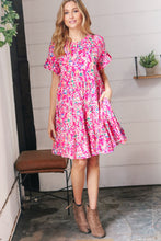 Load image into Gallery viewer, Fuchsia Floral Tiered Flutter Sleeve Pocketed Dress
