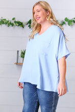 Load image into Gallery viewer, Baby Blue Woven V Neck Dolman Short Sleeve Top
