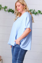 Load image into Gallery viewer, Baby Blue Woven V Neck Dolman Short Sleeve Top
