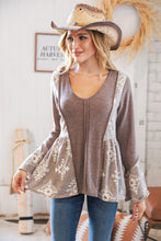 Load image into Gallery viewer, Eggplant Aztec Tribal Bell Sleeve Babydoll Top
