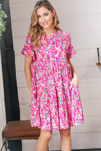 Load image into Gallery viewer, Fuchsia Floral Tiered Flutter Sleeve Pocketed Dress
