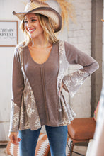 Load image into Gallery viewer, Eggplant Aztec Tribal Bell Sleeve Babydoll Top
