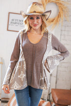 Load image into Gallery viewer, Eggplant Aztec Tribal Bell Sleeve Babydoll Top
