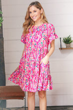 Load image into Gallery viewer, Fuchsia Floral Tiered Flutter Sleeve Pocketed Dress
