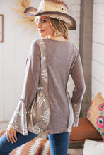 Load image into Gallery viewer, Eggplant Aztec Tribal Bell Sleeve Babydoll Top
