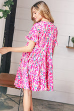 Load image into Gallery viewer, Fuchsia Floral Tiered Flutter Sleeve Pocketed Dress
