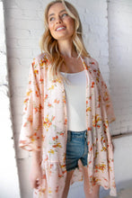 Load image into Gallery viewer, Peach Floral Chiffon Three-Quarter Sleeve Open Kimono
